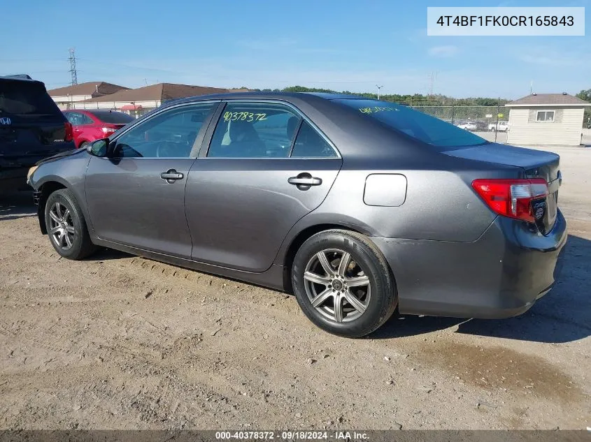 2012 Toyota Camry L VIN: 4T4BF1FK0CR165843 Lot: 40378372