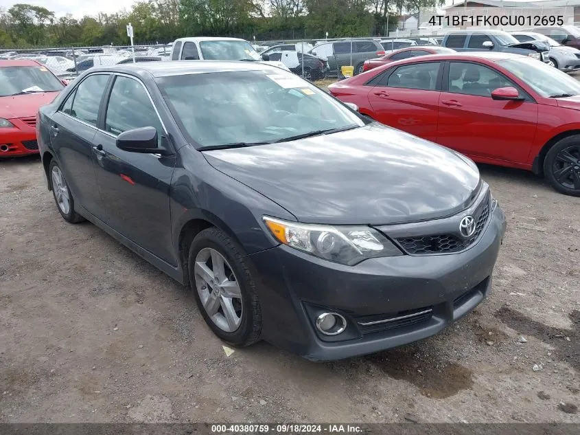 2012 Toyota Camry Se VIN: 4T1BF1FK0CU012695 Lot: 40380759