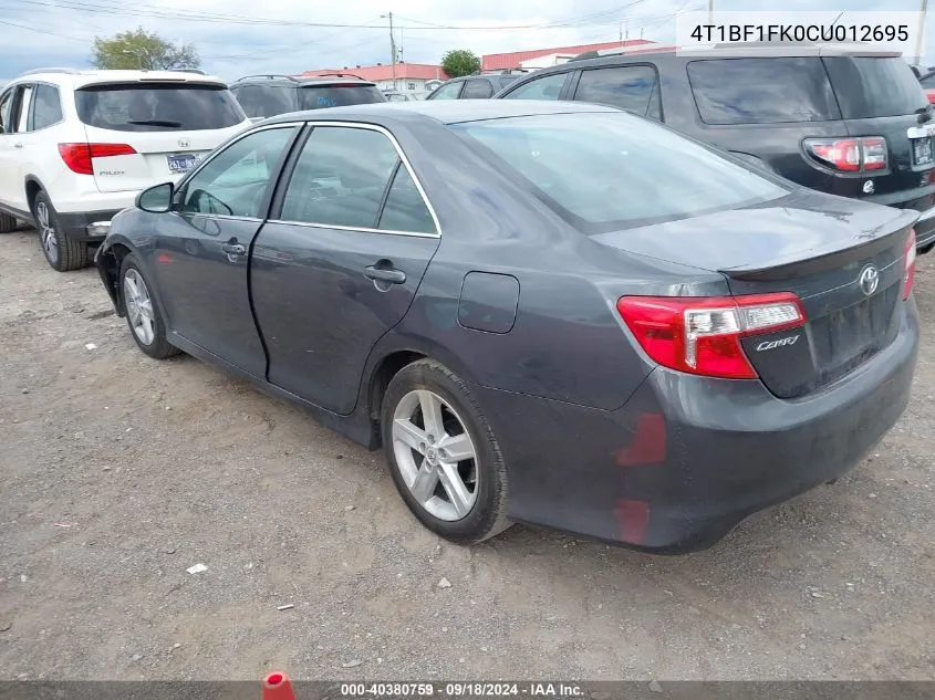 2012 Toyota Camry Se VIN: 4T1BF1FK0CU012695 Lot: 40380759