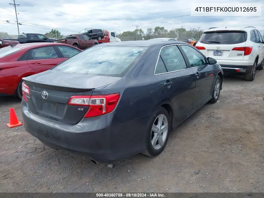 2012 Toyota Camry Se VIN: 4T1BF1FK0CU012695 Lot: 40380759