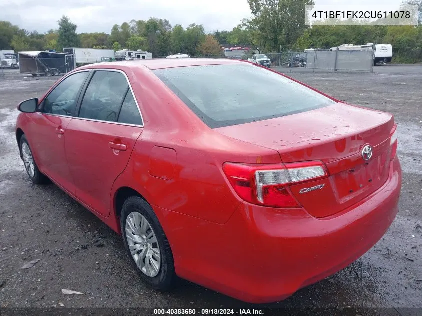 2012 Toyota Camry L VIN: 4T1BF1FK2CU611078 Lot: 40383680