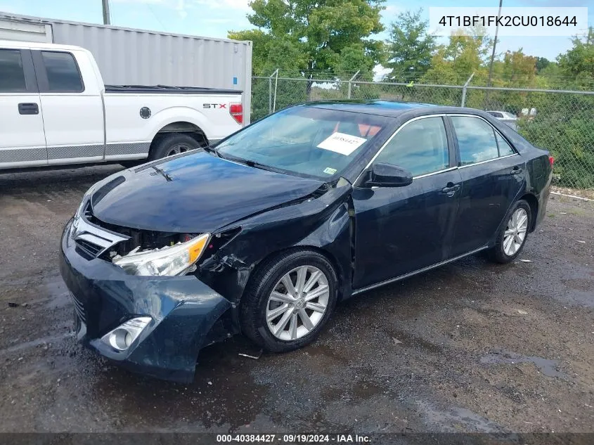 2012 Toyota Camry Xle VIN: 4T1BF1FK2CU018644 Lot: 40384427