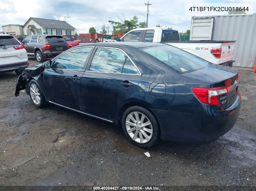 2012 Toyota Camry Xle VIN: 4T1BF1FK2CU018644 Lot: 40384427