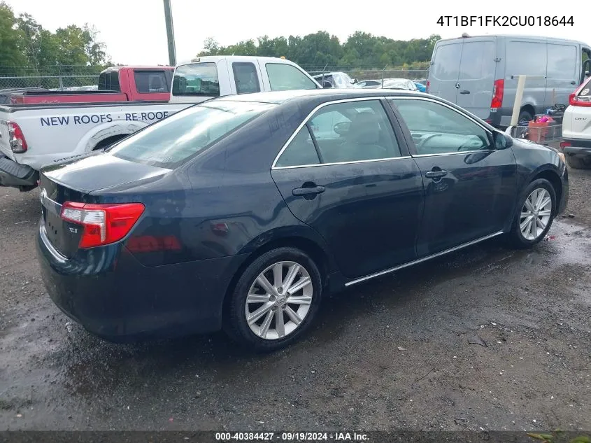 2012 Toyota Camry Xle VIN: 4T1BF1FK2CU018644 Lot: 40384427