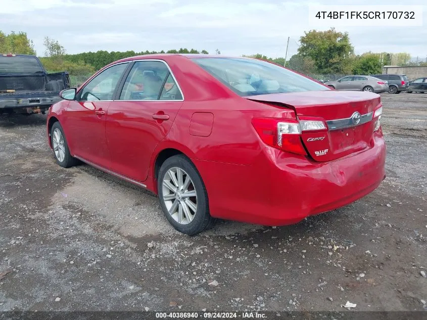 2012 Toyota Camry Xle VIN: 4T4BF1FK5CR170732 Lot: 40386940