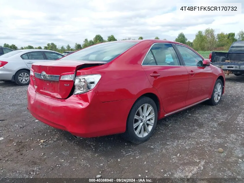 2012 Toyota Camry Xle VIN: 4T4BF1FK5CR170732 Lot: 40386940