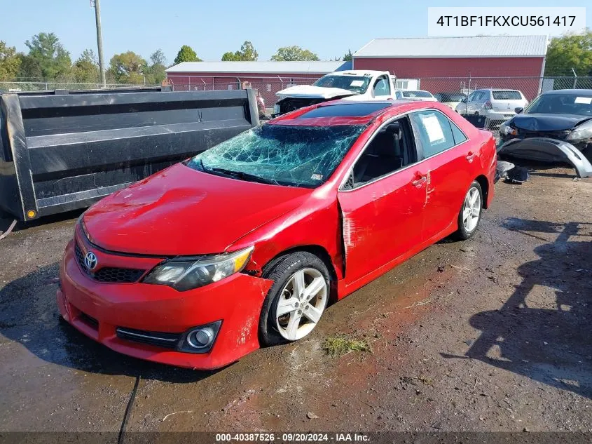 2012 Toyota Camry Se VIN: 4T1BF1FKXCU561417 Lot: 40387526