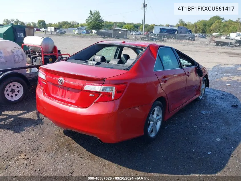 2012 Toyota Camry Se VIN: 4T1BF1FKXCU561417 Lot: 40387526