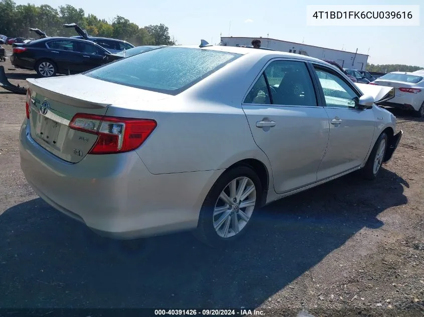 2012 Toyota Camry Hybrid Xle VIN: 4T1BD1FK6CU039616 Lot: 40391426