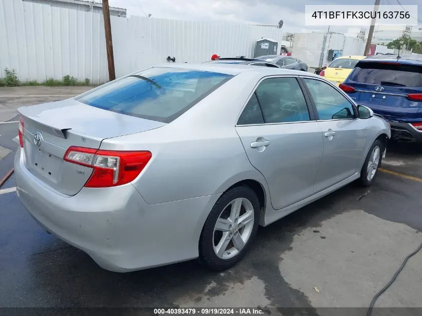 2012 Toyota Camry Se VIN: 4T1BF1FK3CU163756 Lot: 40393479