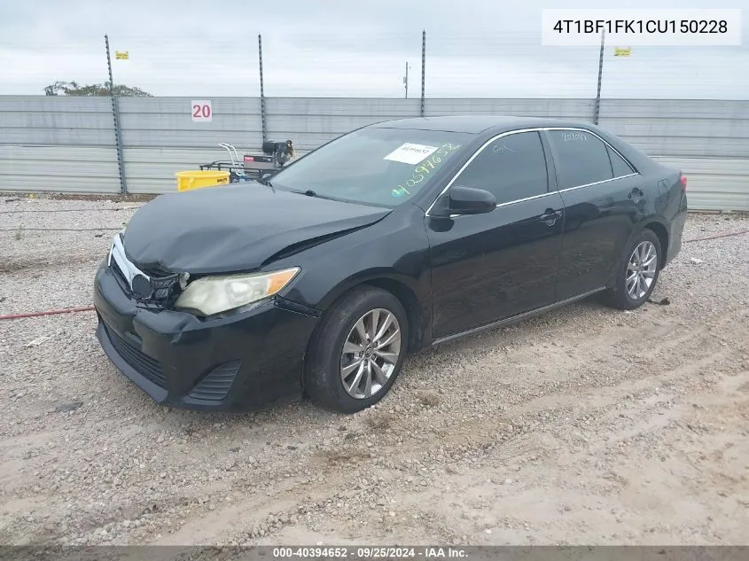 2012 Toyota Camry Se/Le/Xle VIN: 4T1BF1FK1CU150228 Lot: 40394652