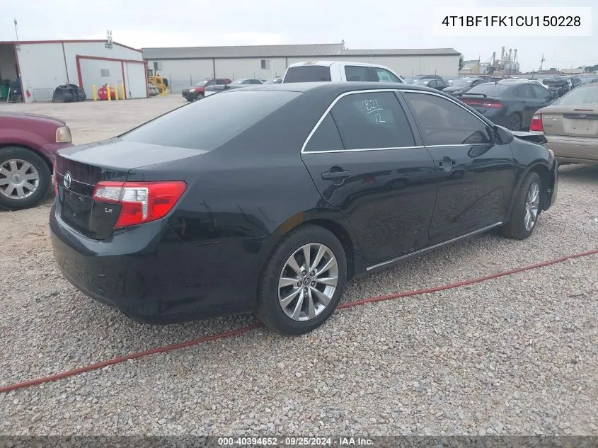 2012 Toyota Camry Se/Le/Xle VIN: 4T1BF1FK1CU150228 Lot: 40394652