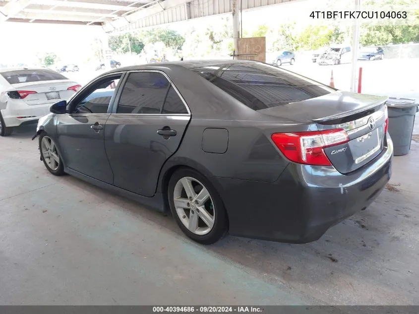 2012 Toyota Camry Se VIN: 4T1BF1FK7CU104063 Lot: 40394686