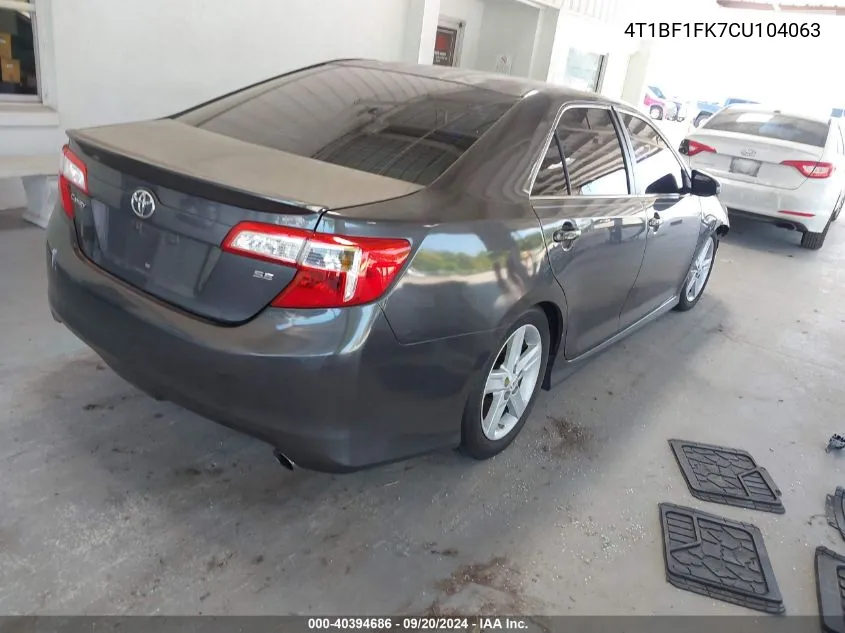 2012 Toyota Camry Se VIN: 4T1BF1FK7CU104063 Lot: 40394686