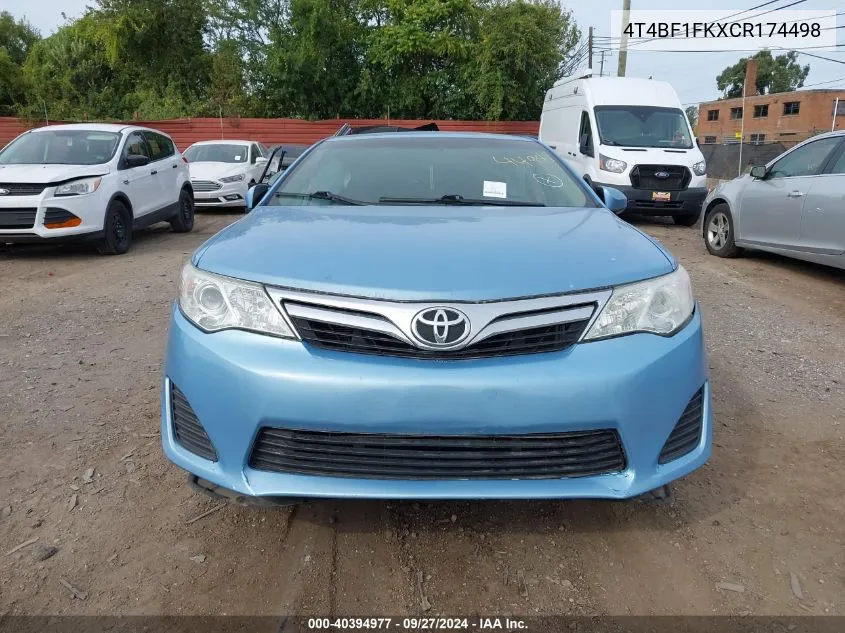 2012 Toyota Camry Le VIN: 4T4BF1FKXCR174498 Lot: 40394977