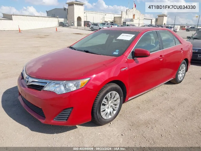 4T1BD1FK7CU034330 2012 Toyota Camry Hybrid Le