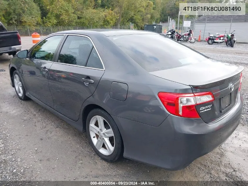 2012 Toyota Camry Se VIN: 4T1BF1FK8CU081490 Lot: 40400054