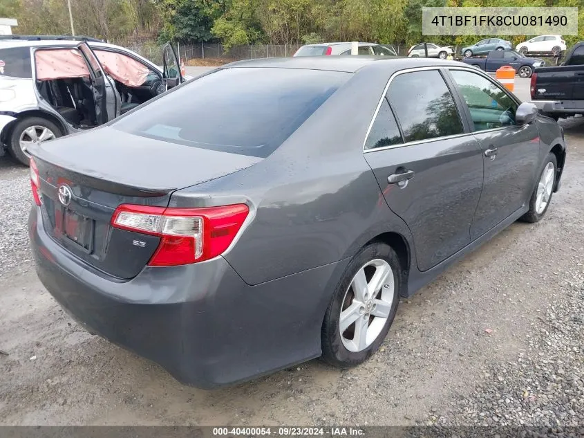 2012 Toyota Camry Se VIN: 4T1BF1FK8CU081490 Lot: 40400054