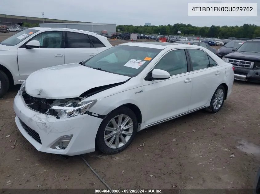 2012 Toyota Camry Hybrid Xle VIN: 4T1BD1FK0CU029762 Lot: 40400980