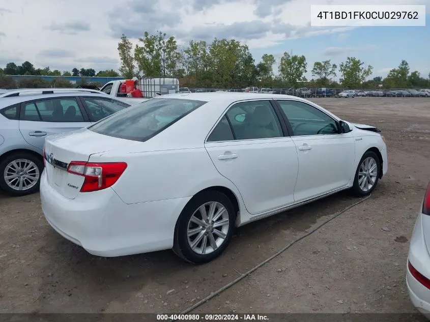 2012 Toyota Camry Hybrid Xle VIN: 4T1BD1FK0CU029762 Lot: 40400980