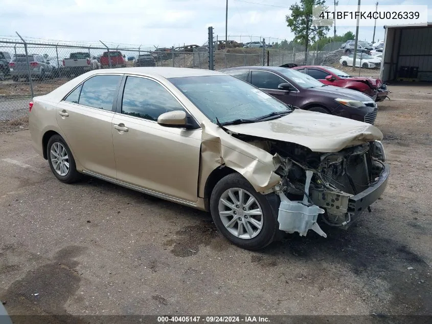 2012 Toyota Camry Se/Le/Xle VIN: 4T1BF1FK4CU026339 Lot: 40405147