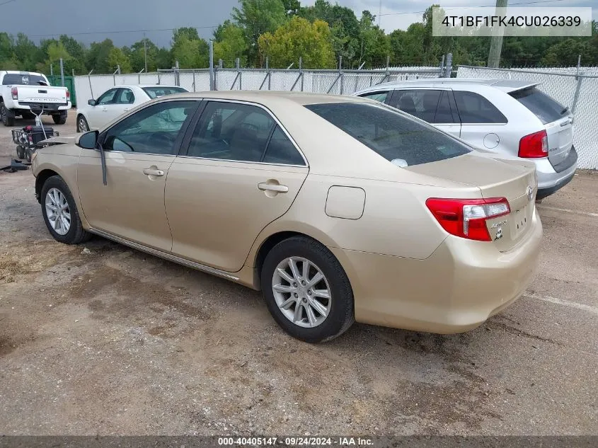 2012 Toyota Camry Se/Le/Xle VIN: 4T1BF1FK4CU026339 Lot: 40405147