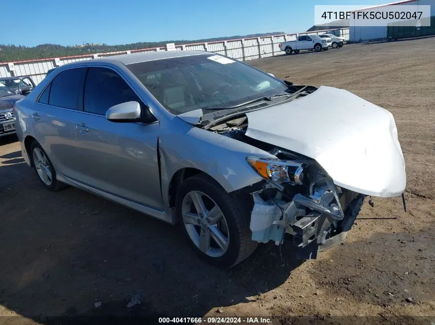 2012 Toyota Camry Se VIN: 4T1BF1FK5CU502047 Lot: 40417666