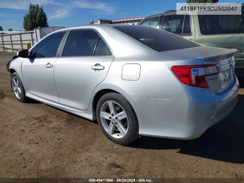 2012 Toyota Camry Se VIN: 4T1BF1FK5CU502047 Lot: 40417666