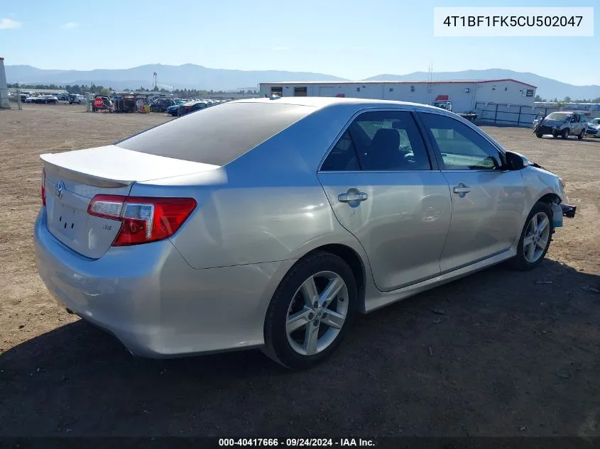 2012 Toyota Camry Se VIN: 4T1BF1FK5CU502047 Lot: 40417666