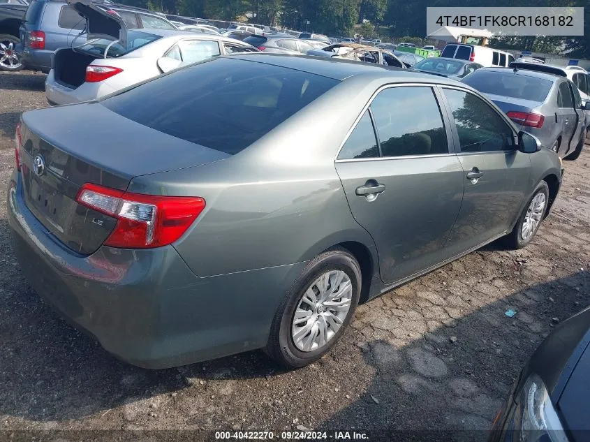 4T4BF1FK8CR168182 2012 Toyota Camry Le