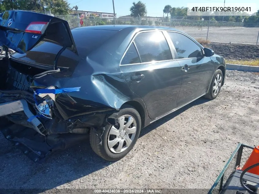 2012 Toyota Camry Se/Le/Xle VIN: 4T4BF1FK9CR196041 Lot: 40424036