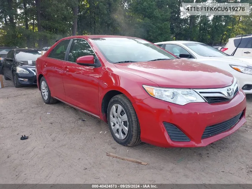 2012 Toyota Camry Le VIN: 4T1BF1FK6CU619278 Lot: 40424573