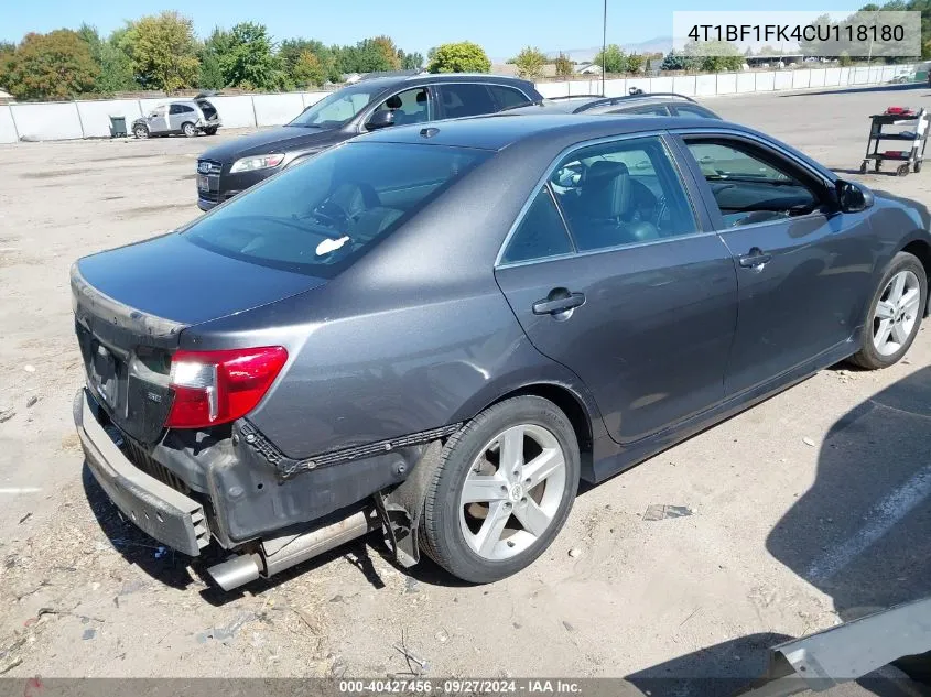 2012 Toyota Camry Se VIN: 4T1BF1FK4CU118180 Lot: 40427456