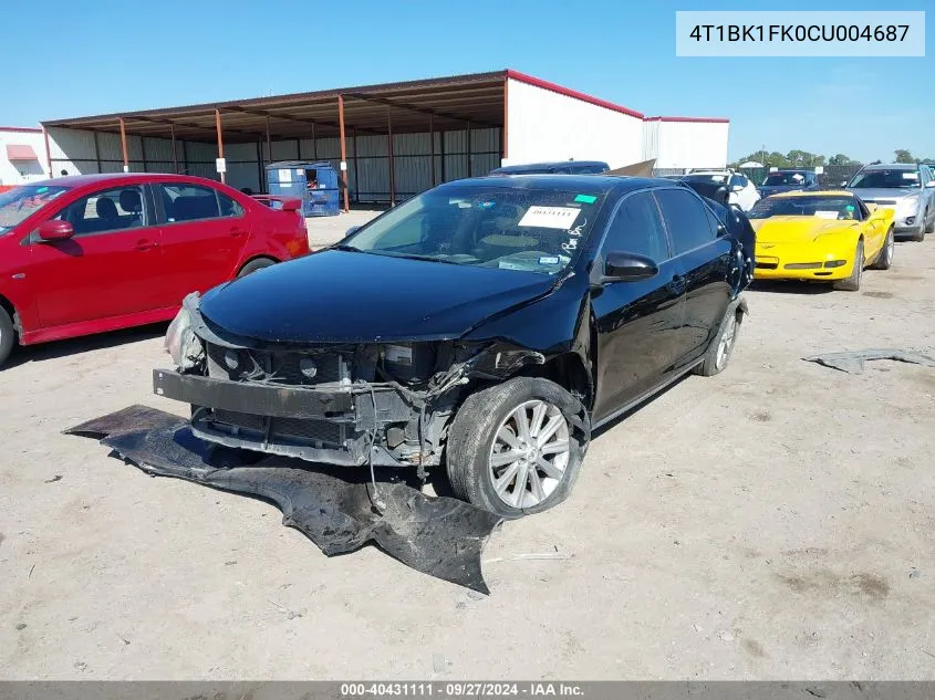 2012 Toyota Camry Xle V6 VIN: 4T1BK1FK0CU004687 Lot: 40431111