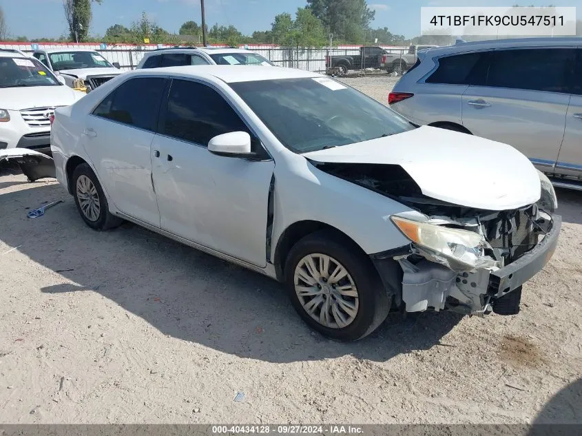 2012 Toyota Camry Le VIN: 4T1BF1FK9CU547511 Lot: 40434128