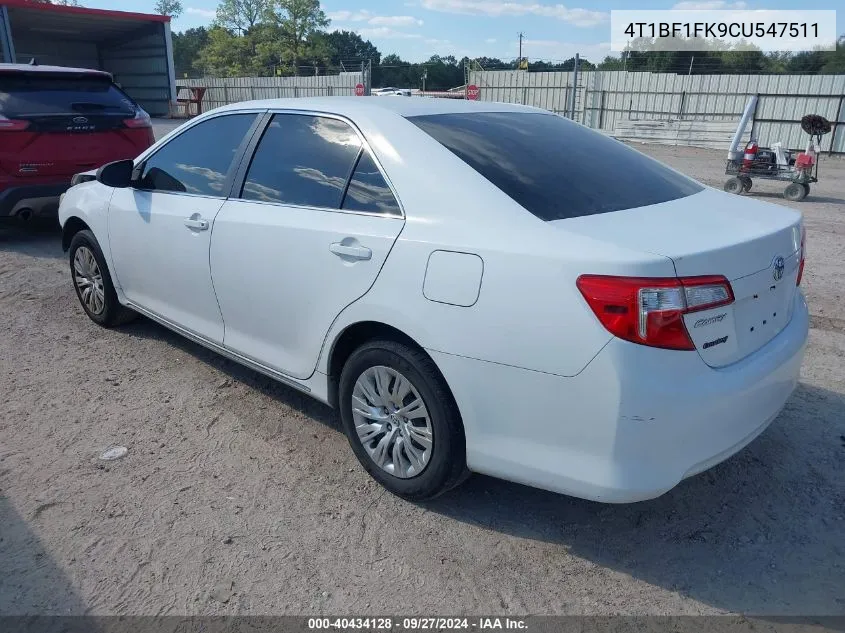 2012 Toyota Camry Le VIN: 4T1BF1FK9CU547511 Lot: 40434128