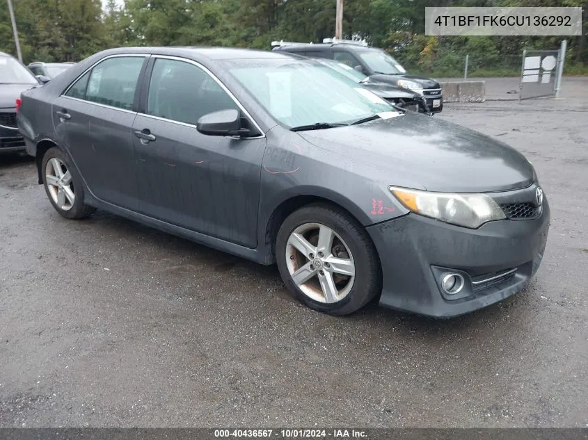 2012 Toyota Camry Se/Le/Xle VIN: 4T1BF1FK6CU136292 Lot: 40436567