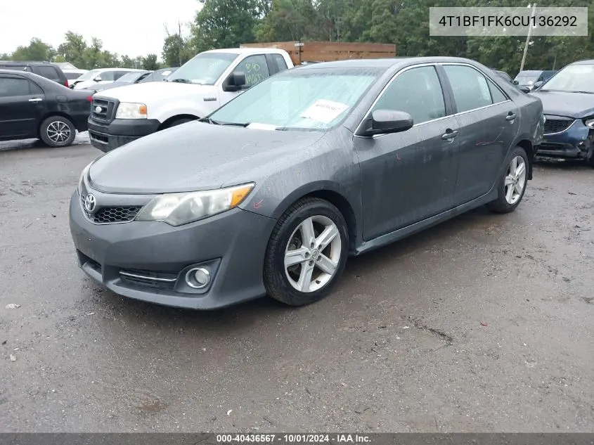 2012 Toyota Camry Se/Le/Xle VIN: 4T1BF1FK6CU136292 Lot: 40436567