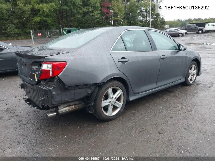 2012 Toyota Camry Se/Le/Xle VIN: 4T1BF1FK6CU136292 Lot: 40436567