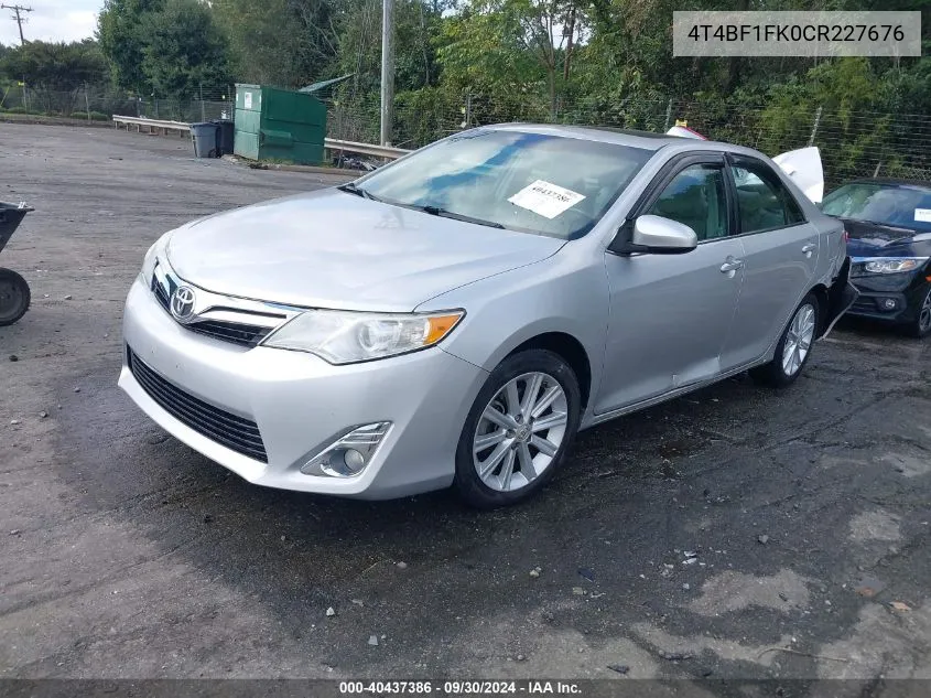 2012 Toyota Camry Xle VIN: 4T4BF1FK0CR227676 Lot: 40437386