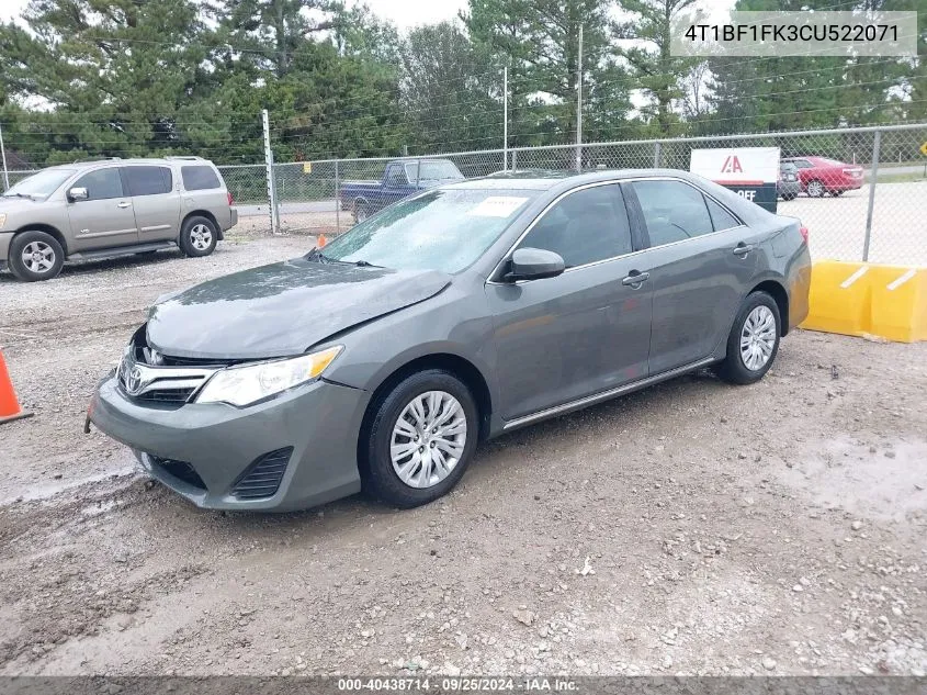 2012 Toyota Camry Le VIN: 4T1BF1FK3CU522071 Lot: 40438714