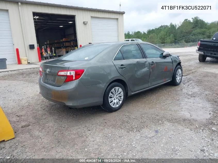 2012 Toyota Camry Le VIN: 4T1BF1FK3CU522071 Lot: 40438714