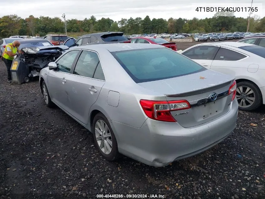 2012 Toyota Camry Hybrid Hybrid/Le/Xle VIN: 4T1BD1FK4CU011765 Lot: 40440285