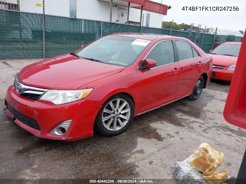 2012 Toyota Camry Xle VIN: 4T4BF1FK1CR247256 Lot: 40442208