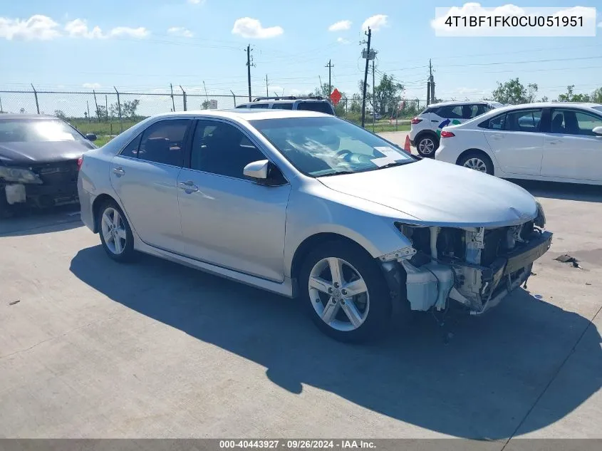 2012 Toyota Camry L/Le/Se/Se Limited Edition/Xle VIN: 4T1BF1FK0CU051951 Lot: 40443927