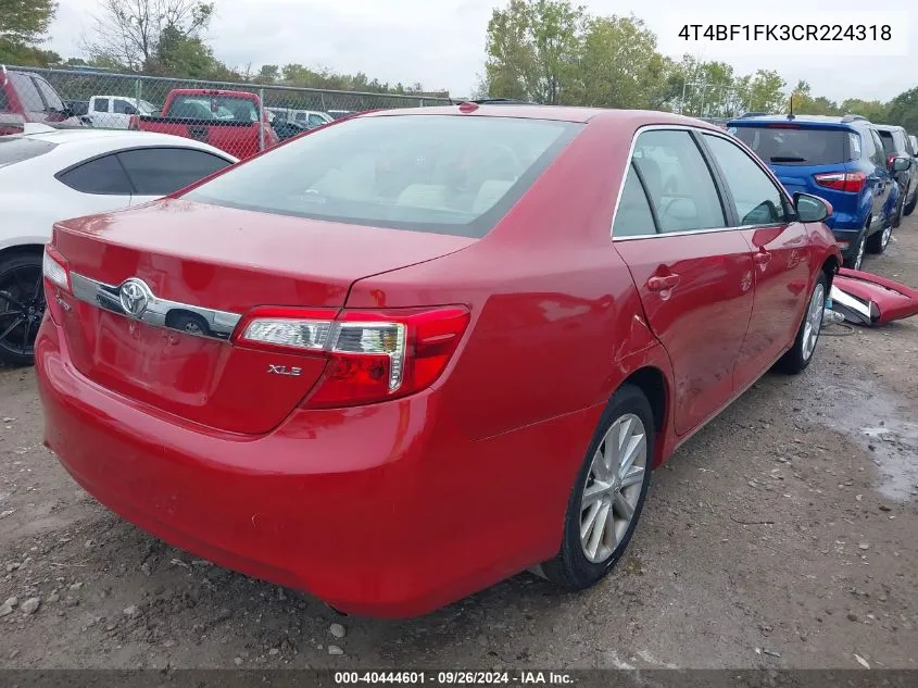 2012 Toyota Camry Xle VIN: 4T4BF1FK3CR224318 Lot: 40444601