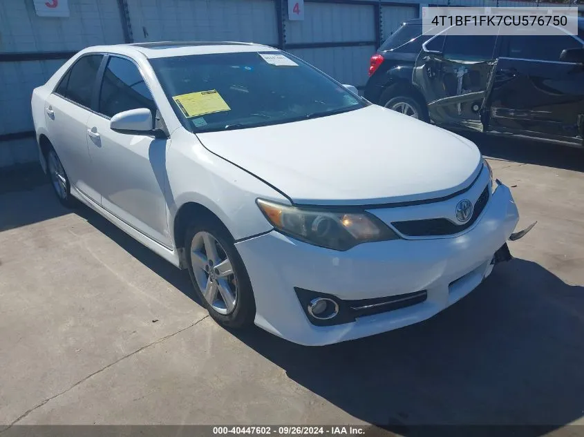 2012 Toyota Camry Se VIN: 4T1BF1FK7CU576750 Lot: 40447602