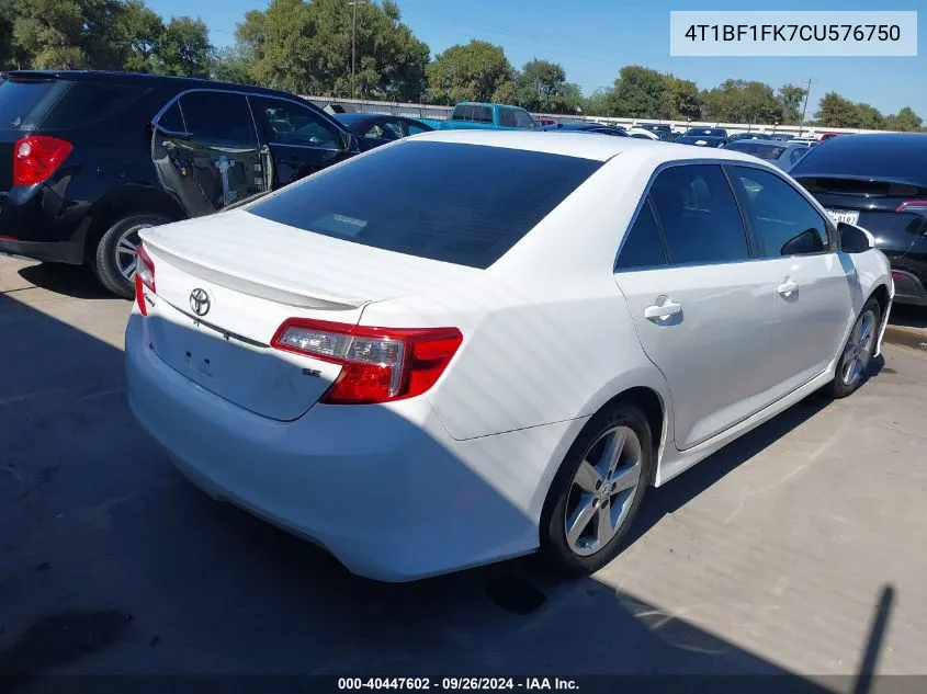 2012 Toyota Camry Se VIN: 4T1BF1FK7CU576750 Lot: 40447602