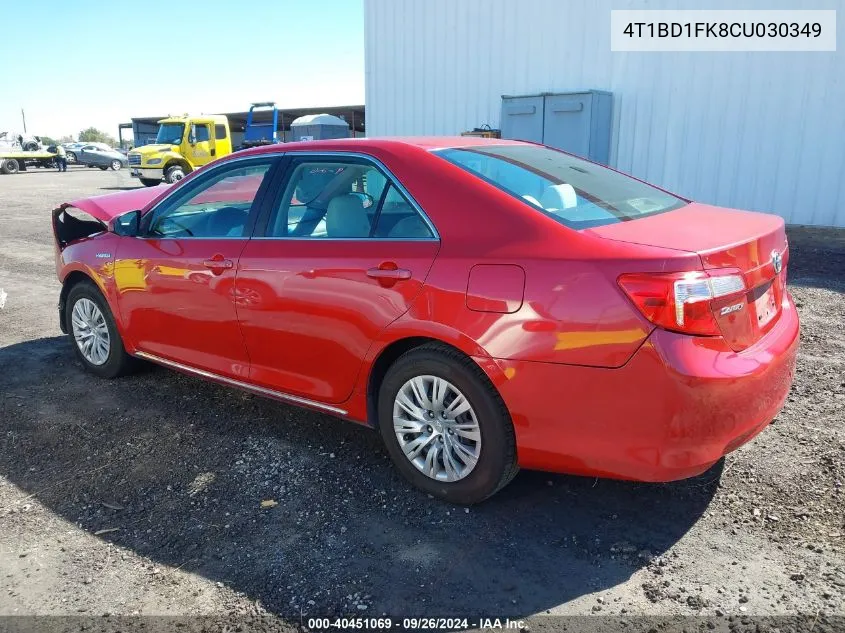 2012 Toyota Camry Hybrid Le VIN: 4T1BD1FK8CU030349 Lot: 40451069