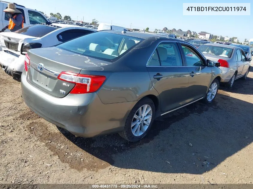 2012 Toyota Camry Hybrid Xle VIN: 4T1BD1FK2CU011974 Lot: 40451775